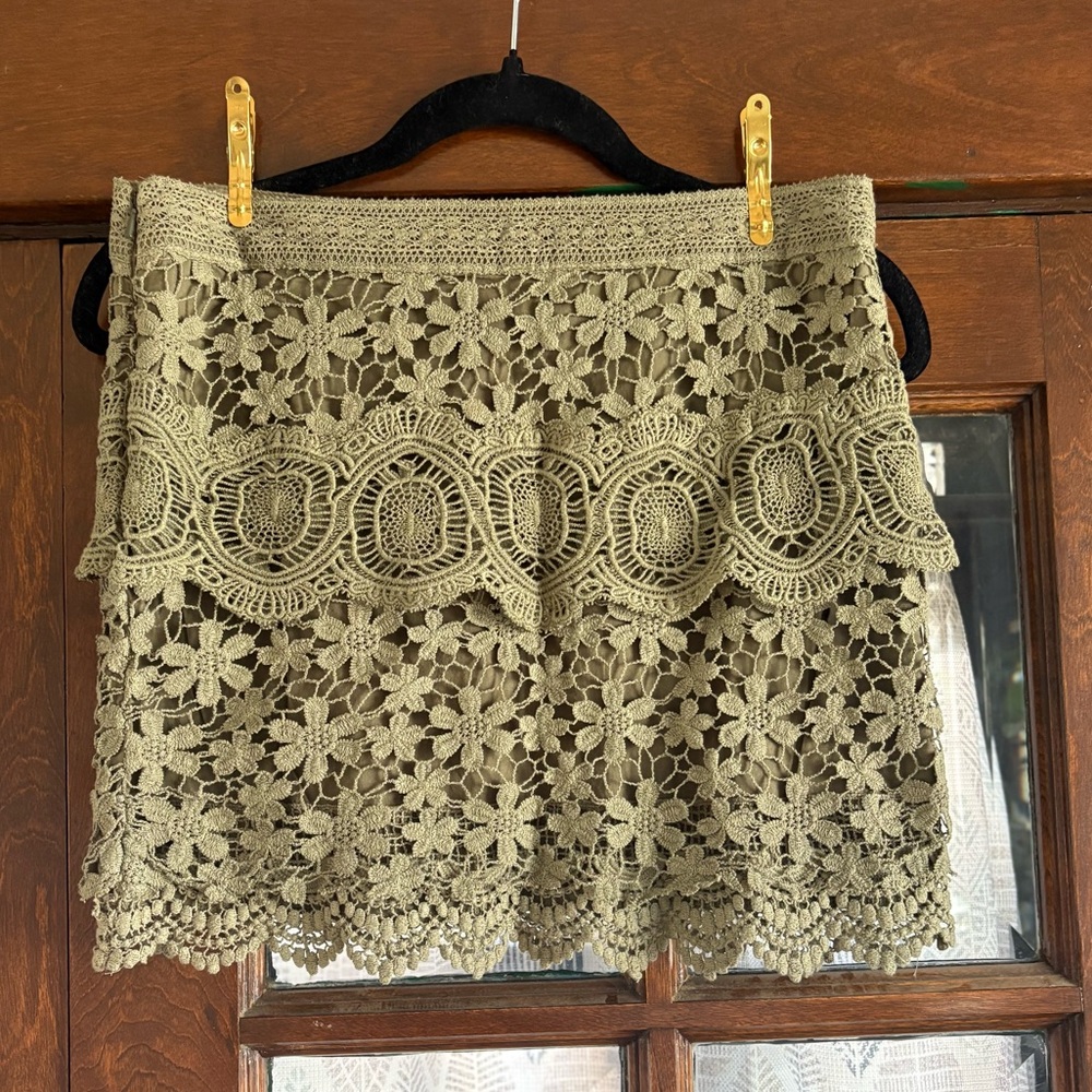 Free People Flower Field Mix Crochet Lace Green Floral Mini Skirt - Picture 3 of 6